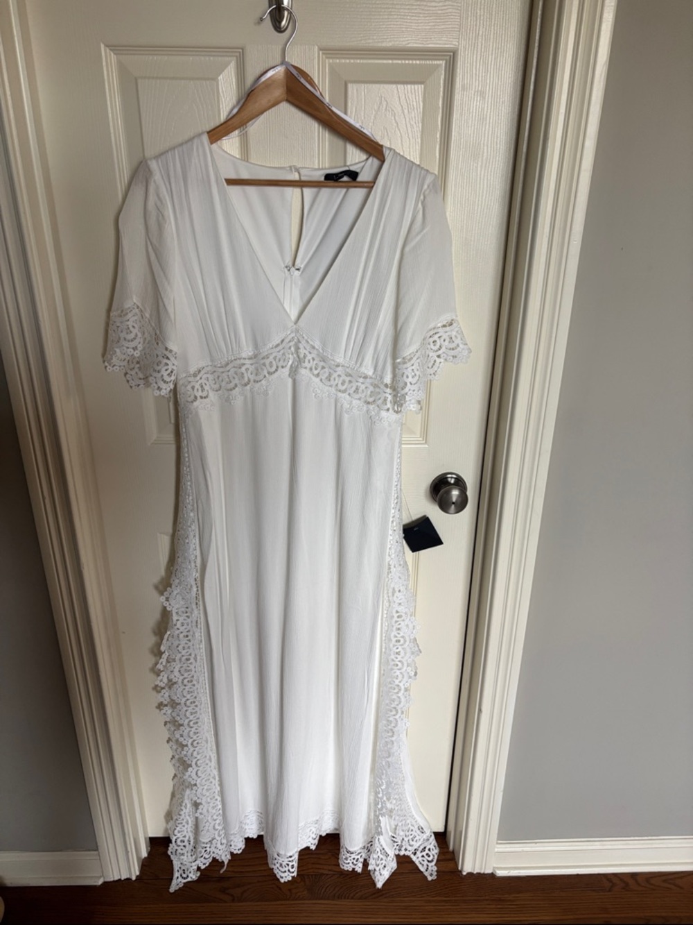 Lulu's Ivory Crochet-Trim Flutter Sleeve Maxi Dress